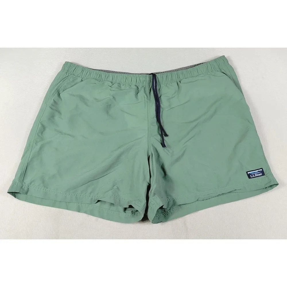 L.L. Bean‎ Swim Trunks Shorts Mens XXL Green Mesh Lined Drawstring Pockets